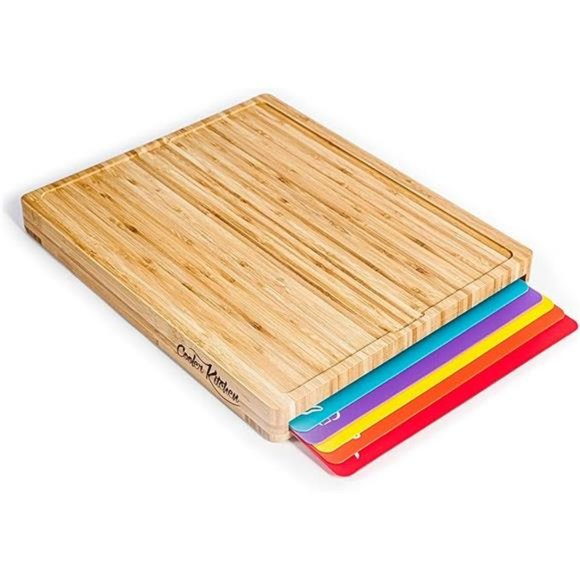 Cutting Board Set Easy-to-Clean Bamboo Wood Board with 6 Color-Coded Flexible - Picture 7 of 7
